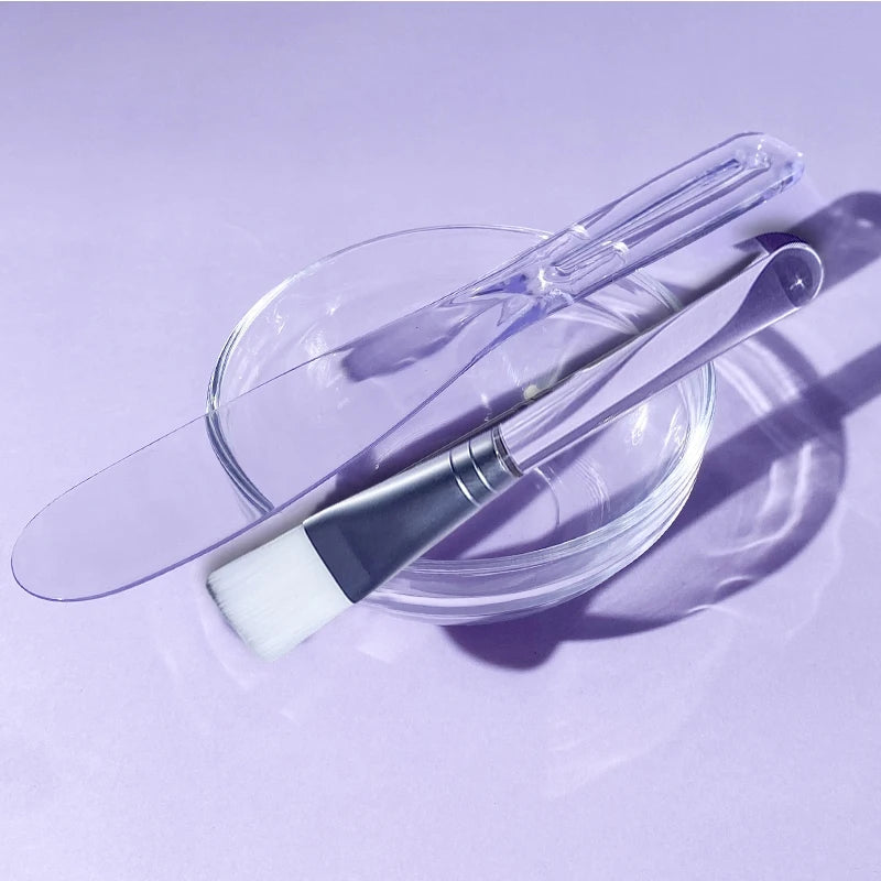 Skin Care DIY Mask Set Clear Rod Mud Mixing Bowl Spoon Set Soft Applicator Brushes for Face Deep Cleaning Portable Beauty Tools Set H-3pcs