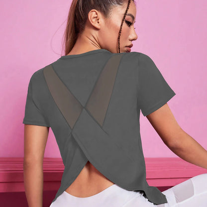 Women Seamless Yoga T-Shirt Female Fitness Crop Top Workout Gym Training Shirts Athletic Short Sleeve Yoga T-shirts Sportswear GRAY