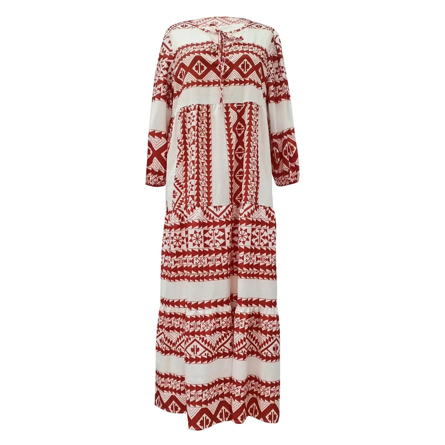 Puff Sleeve Boho Maxi Dress Elegant Women Summer 2022 Casual Floral Drawstring V-Neck Loose Holiday Beach Dresses Party Vestidos Badiee Stylez