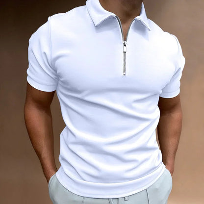 Summer Vibes Men's Polo Shirt - Solid Color, Short Sleeve, Zippered Turn-Down Collar for Effortless Casual Style