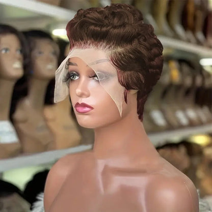 Pixie Curly 100% Human Hair Wig 13x4 Short Bob Wig Pixie Cut #350 Colored 99J  Lace Frontal Human Hair Wigs for Black Women - Badiee Stylez