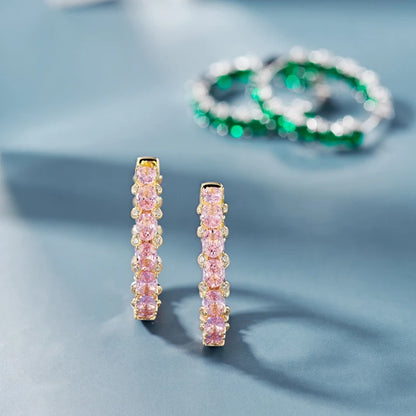 Huitan Luxury Trendy Pink/Green/Blue/Yellow CZ Hoop Earrings for Women Silver Color/Gold Color Hot Trendy Girls Jewelry Dropship