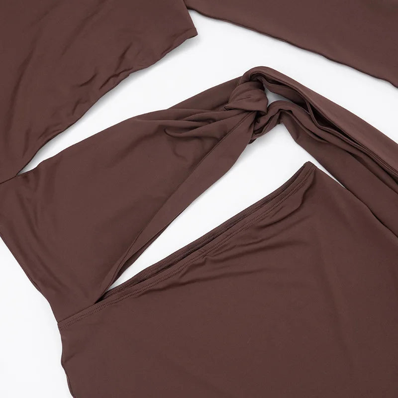 Nsauye Women New Fashion Halter Long Sleeve Mini Hollow Out Irregular Dress Outfits Elegant Sexy Night Club Lace Up Party Dress