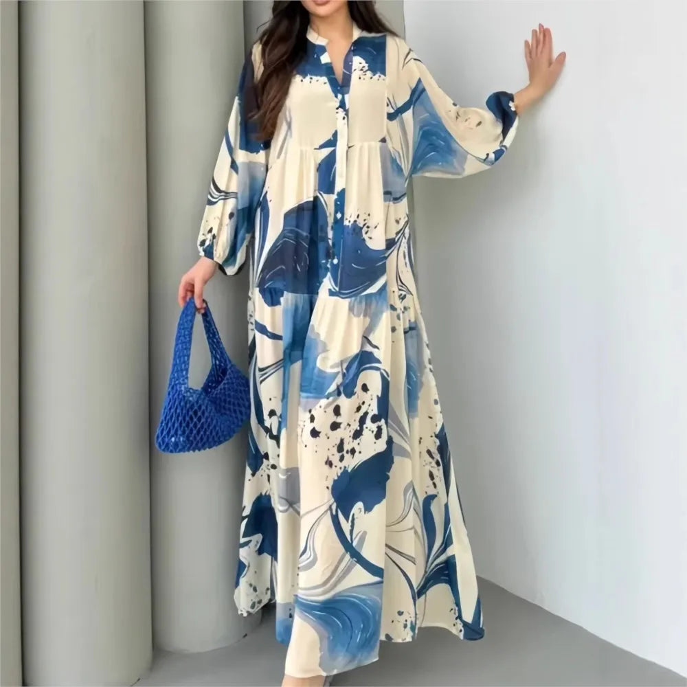Printed Loose Long Shirt Women's Long-sleeved Dresses Spring Autumn New Fashion Spliced elegant Female Casual Robe Dresse 2025 Badiee Stylez