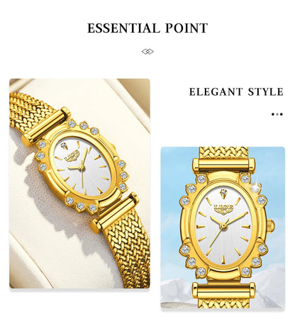 LIGE 2025 New Gold Square Watch For Women Simple Fashion Waterproof Quartz Ladies Watches Ultra-Thin Mesh Women's Bracelet Watch