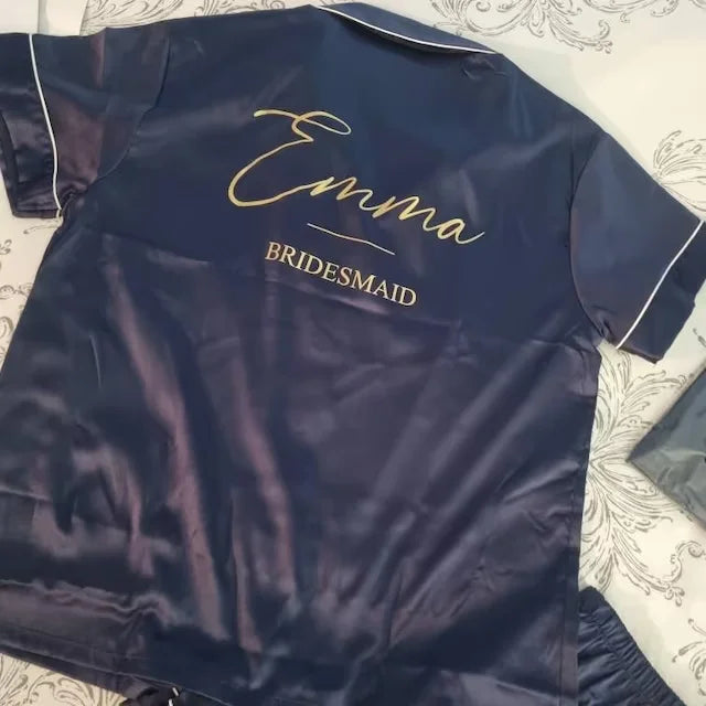 Monogram Bridesmaids Bridal Party Pyjamas Personalized Silky Satin Pajamas Bride and Bridal Squad Silk Satin Wedding Pyjama Set