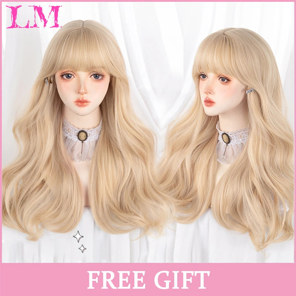 LM Long Silky Straight Synthetic Wigs with Bangs Black Cosplay Party Lolita Hair Wigs for Women Natural Heat Resistant Wig LIANGMO 12