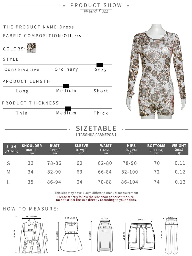 Weird Puss Backless Peach Buttocks Playsuit Women Flowers Print Autumn Trend Full Sleeve O-Neck Streetwear Sporty Workout Romper