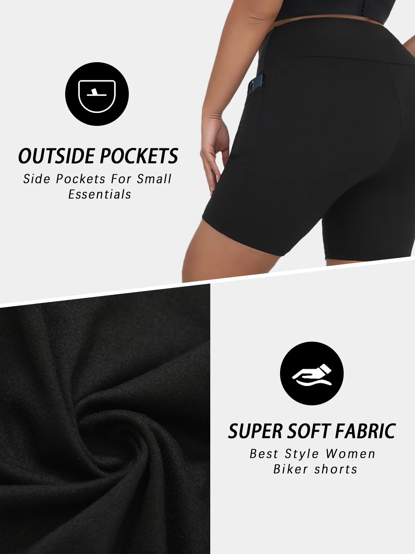 Plus Size High Waisted Biker Shorts For Women With Pockets Super Soft Tummy Control No See Through Workout Running Yoga Badiee Stylez