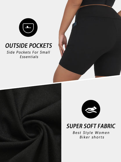 Plus Size High Waisted Biker Shorts For Women With Pockets Super Soft Tummy Control No See Through Workout Running Yoga Badiee Stylez
