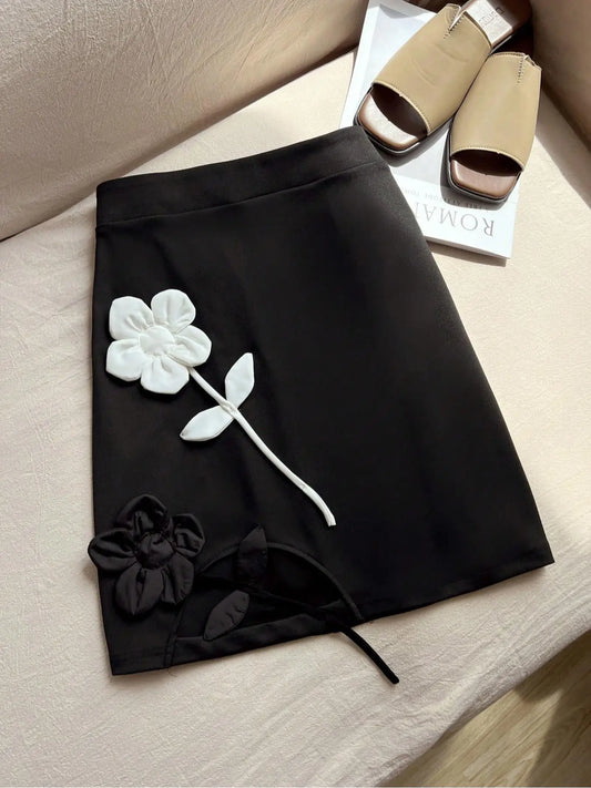 【Plus Size】 Floral Decor Skirt, Casual Fashion Short Skirt for Daily Outdoor Wear, Women Plus Clothing for Summer