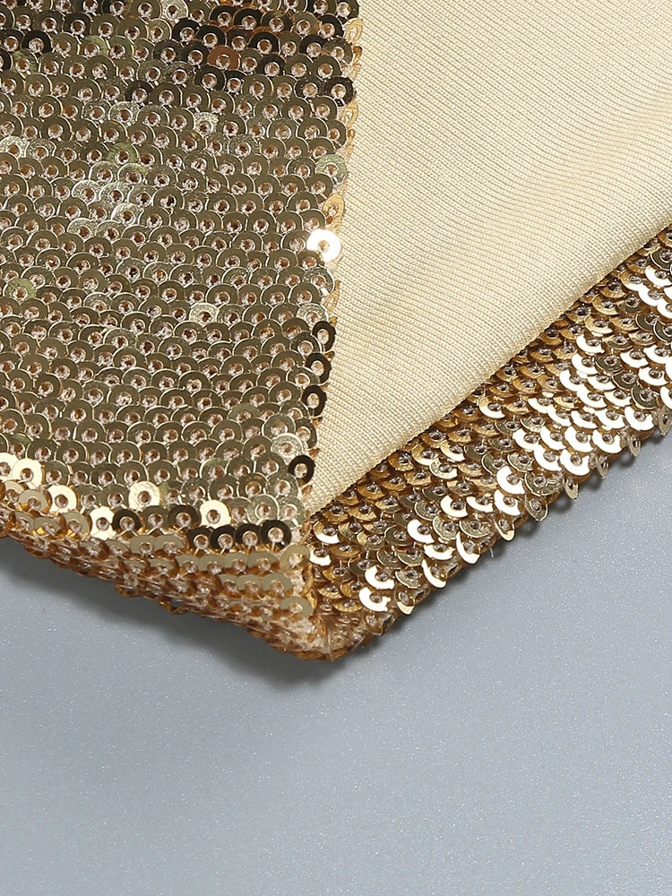 Women's Sleeveless Gold Sequin Jumpsuit Sexy V Neck Sparkle Sequined High Waist Wide Leg Pants Jumpsuit Celebrity Evening Party Badiee Stylez