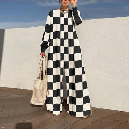 Modigirl Stylish Classic Plaid Loose Wide Leg Jumpsuit Female 2025 Spring Fall Long Sleeves Pant One Piece Romper Jumpsuit Woman Badiee Stylez