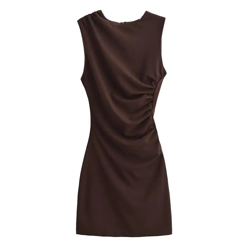 New Elegant Dresses Women's Summer 2025 New Fashion Tight Ruched Mini Party Women's Dress Street Youth Holiday Dress Brown