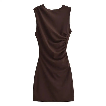 New Elegant Dresses Women's Summer 2025 New Fashion Tight Ruched Mini Party Women's Dress Street Youth Holiday Dress Brown