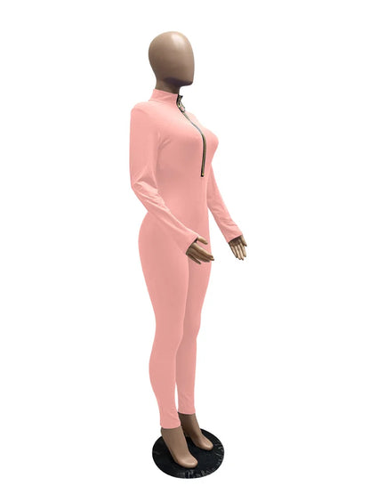 WESAYNB Wholesale Streetwear Clothes Zipper Long Sleeve Jumpsuit Women 2022 Black Blue Pink One-pieces Outfits Bodycon Jumpsuits