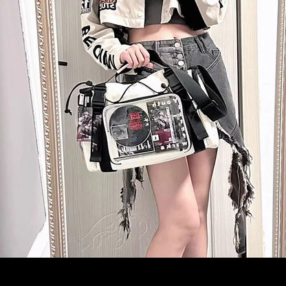 Y2K Cute Lolita Ita Bag Large Capacity Shoulder Crossbody Kawaii Girls Transparent Messenger DIY Display Casual Handbags