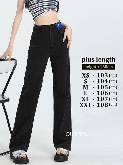 New Summer Soft Lyocell Jeans Women Blue Khaki White High Waist Straight Thin Wide Leg Denim Pants Y2k Loose Female Clothing 2XL Black-plus