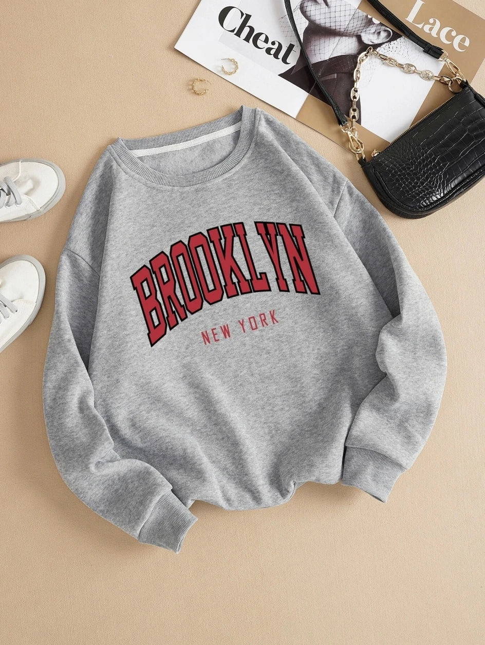 Brooklyn New Work Printed Hoodies Women Cotton Colorful Clothes Basic Trend Hooded Tops Be Durable Harajuku Hoodie Womens Gray-GK178