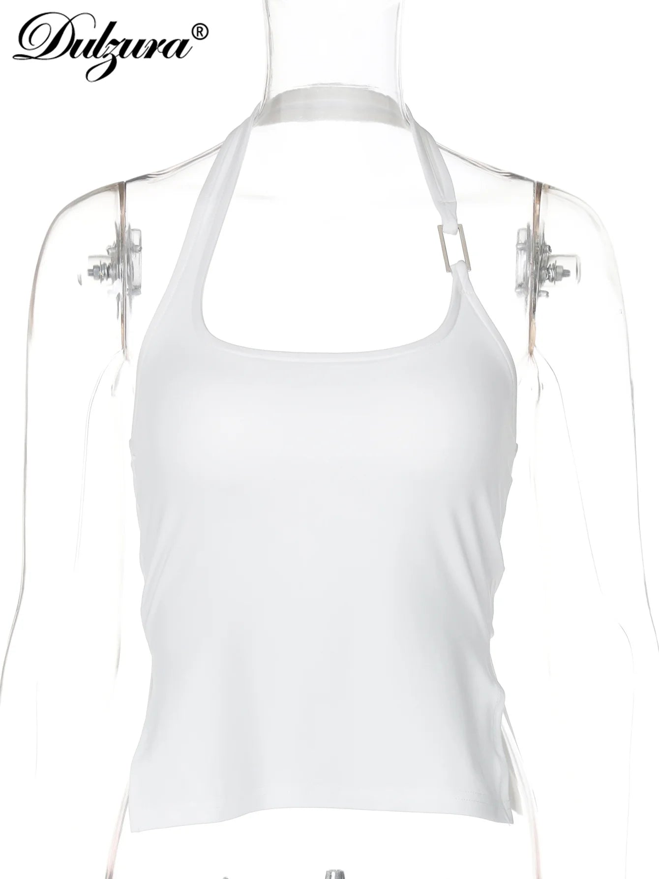 Dulzura Sleeveless Halter Side Slit Top With Button Sexy Casual Tank Party Club Streetwear Women’S Autumn Winter Clothes