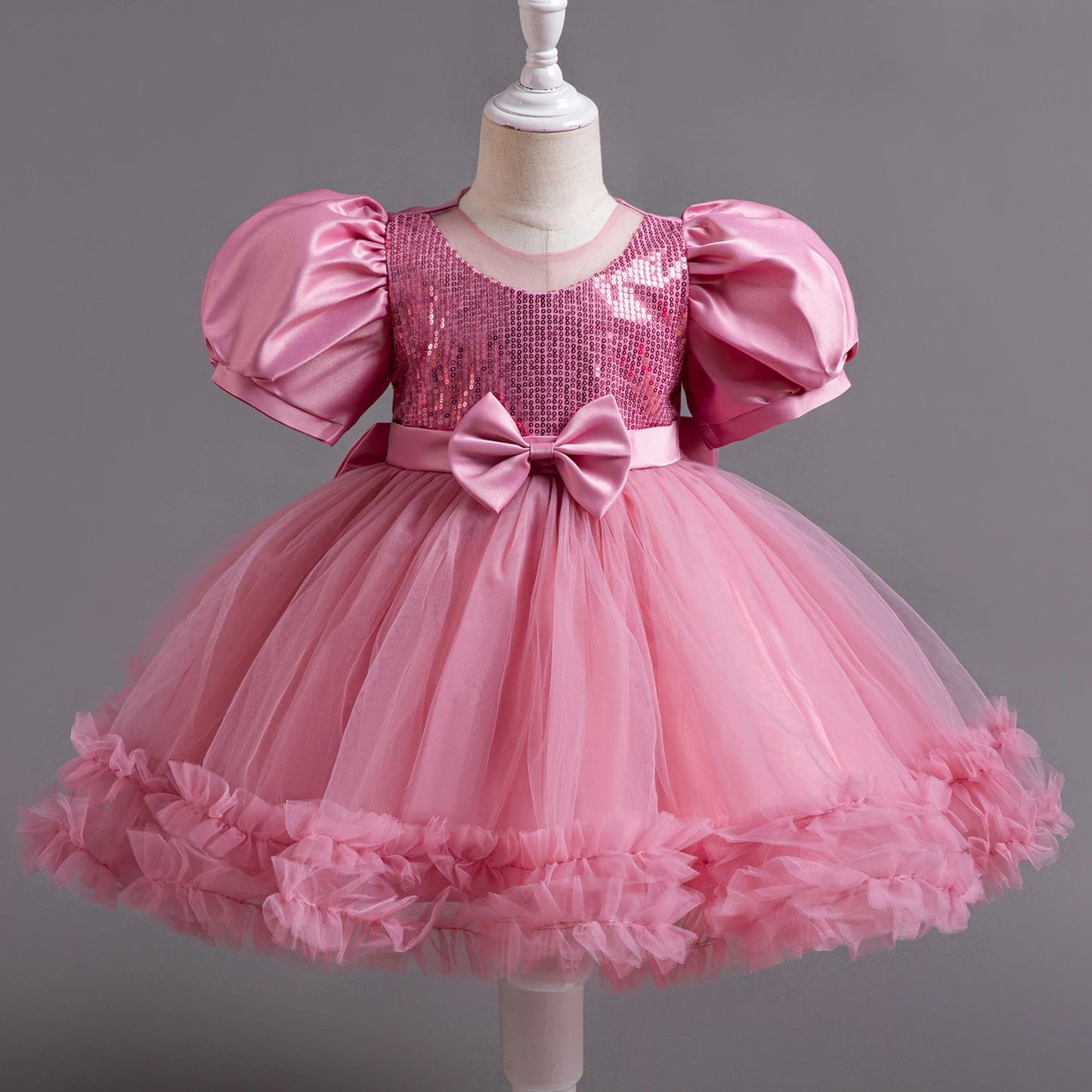 Fancy 12M Baby Sequins Tutu Gown Girl Sequin Bow 1st Birthday Princess Dress Flower Girl Costume for Wedding Party Summer Cloth Pink 02