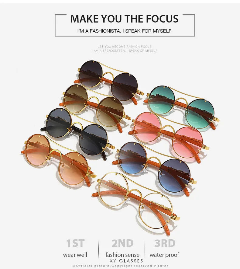 Vintage Round Sunglasses Men Women Luxury Brand Designer Cheetah Metal Casual Eyewear UV400