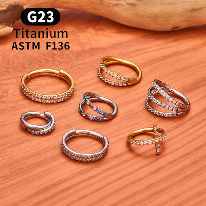 F136 G23 Titanium Nose Ring 16G Hinged Segment CZ Septum Clicke Daith Earrings Hoops Ear Cartilage Tragus Helix Piercing Jewelry