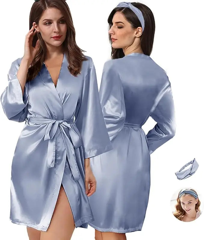2Pcs Womens Floral Kimono Robe Silk Robes Bride Bridesmaid Satin Robes Bridal Dressing Gown Silky Bathrobe As the photo show 4 One Size