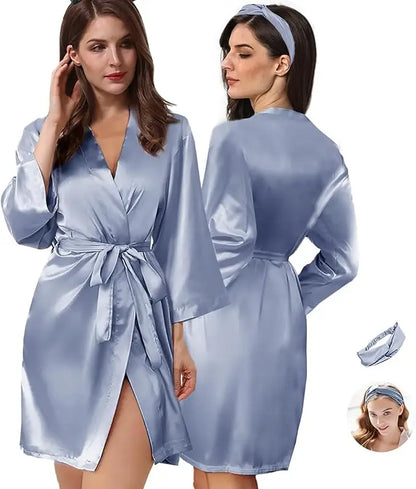 2Pcs Womens Floral Kimono Robe Silk Robes Bride Bridesmaid Satin Robes Bridal Dressing Gown Silky Bathrobe As the photo show 4 One Size