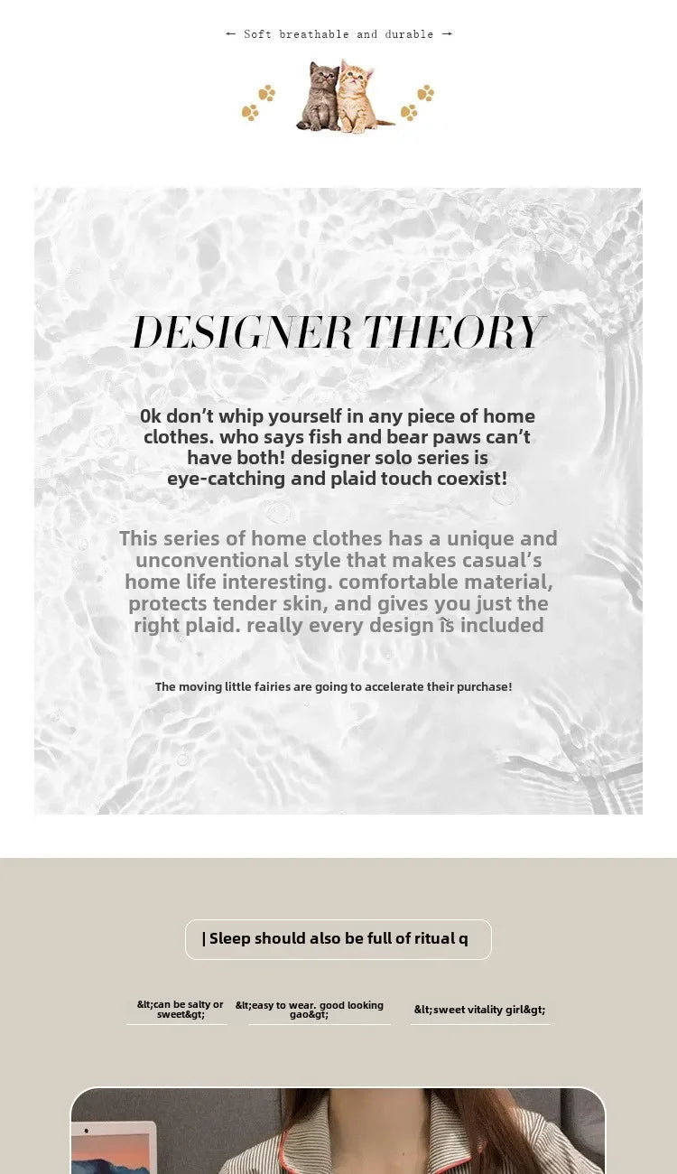 2PCS/Set Women's Long Sleeve Loose Breathable Student Sleepwear Loungewear Cardigan Gray Striped Girl Fashion Pajamas Homewear