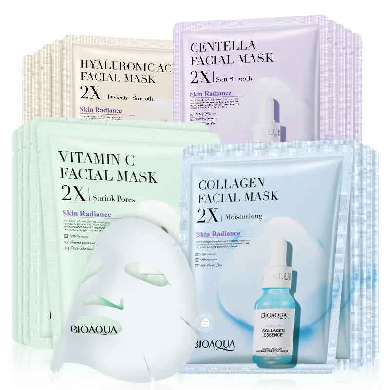 20 Pieces BIOAQUA Centella Collagen Vitamin C Facial Mask Moisturizing Refreshing Sheet Masks Hyaluronic Acid Skin Care Products 20 pieces mixes
