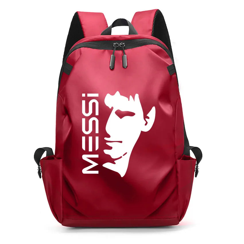 Football Super Stars MESSI Backpack Boy Girl Unisex College Student Backpack Women Men Laptop Teens Student USB Port Rucksack Red B061