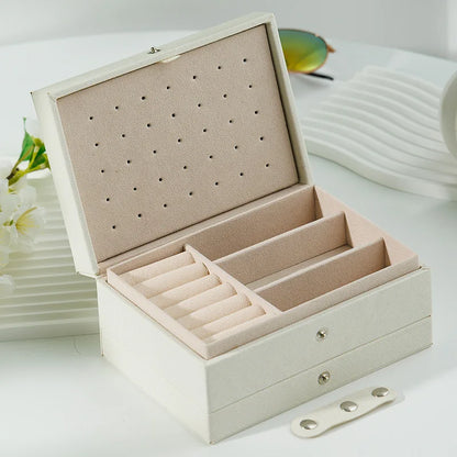 Fashion PU Leather Jewellery Storage Boxes Portable Travel Jewelry Box Necklace Earrings Ring Jewelry Organizer Display Case B-White