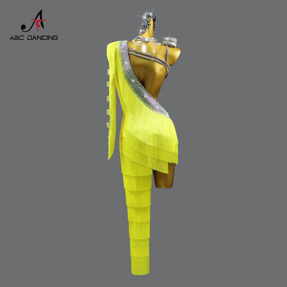 Womens Latin Dance Dress Midi Stage Clothes Elegant Prom Line Tassel Costume Girl Sport Suit Samba Party Practice Wear Customize Badiee Stylez