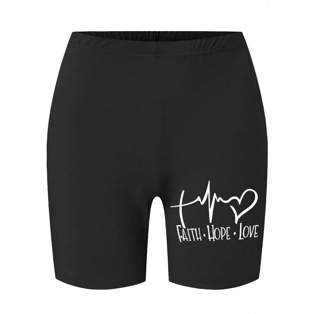 Trend Women Sports Shorts Simple White Line Letter Graphic Print Tight Shorts High Elastic Comfortable Soft Thin Female Clothes