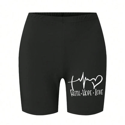 Trend Women Sports Shorts Simple White Line Letter Graphic Print Tight Shorts High Elastic Comfortable Soft Thin Female Clothes