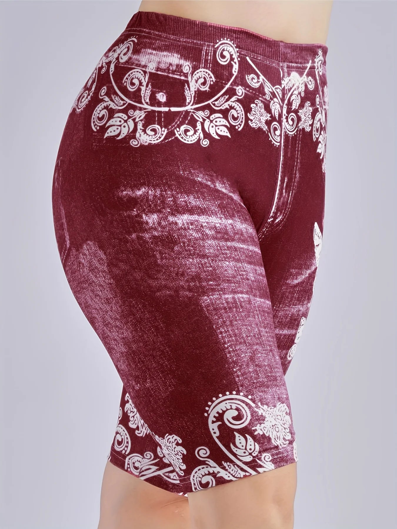 3 Piece Set Of Lmitation Denim Leggings For Women Butterfly Waist Fruit Flower Elastic Shorts High Waist Casual