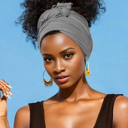 Hot selling stretch jersey turban african headband solid color super soft extra long breathable headband for women GRAY