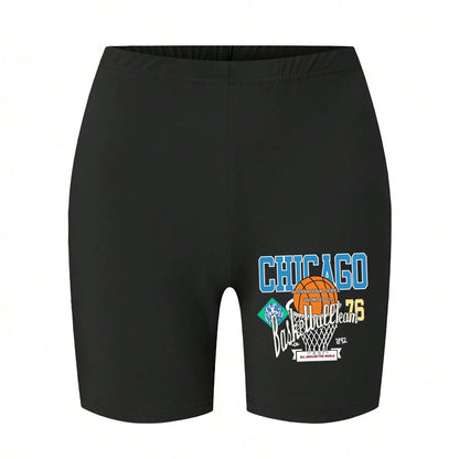 Fashion Womans Leggings Short Chicago Basketball Usa Letter Print Sports Shorts Soft Comfortable High Elastic Female Streetwear