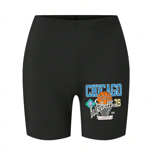 Fashion Womans Leggings Short Chicago Basketball Usa Letter Print Sports Shorts Soft Comfortable High Elastic Female Streetwear