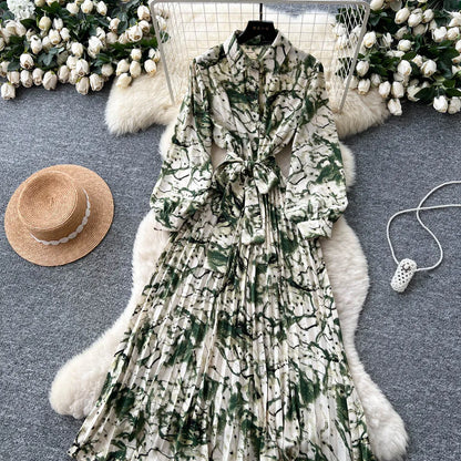 Chic vintage long sleeve turn-down collar button pleated Elegant Fairy korean fashion Boho women clothing Long dress