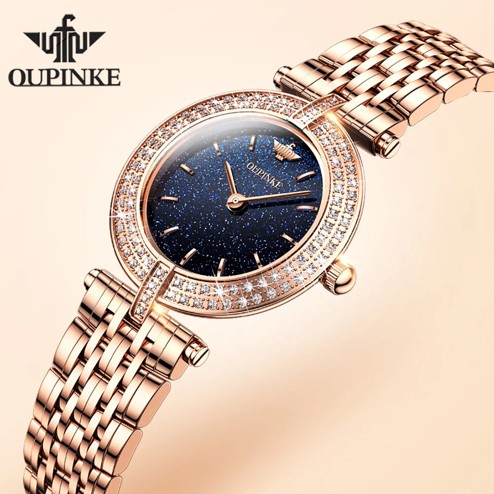OUPINKE 3191 Luxury Elegant Womens Watches Automatic Mechanical Watch Waterproof Luminous Bracelet Set Gifts Reloj Promotion Blue CHINA
