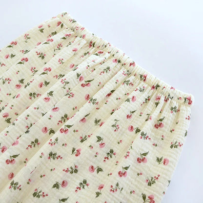 2025 Spring and Autumn Women's Pajama Set 100% Cotton Crepe Long sleeved Pants Two piece Cute and Sweet Home Fury Set Ladies