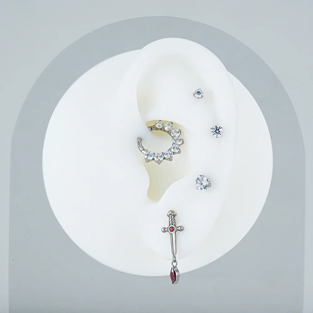 Right Grand ASTM F136 Titanium CZ Cartilage Hoop Earring 16G Septum Hoop Nose Ring Tragus Helix Daith Hinged Clicker Piercing