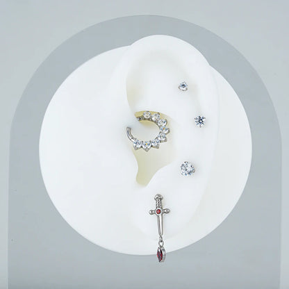 Right Grand ASTM F136 Titanium CZ Cartilage Hoop Earring 16G Septum Hoop Nose Ring Tragus Helix Daith Hinged Clicker Piercing