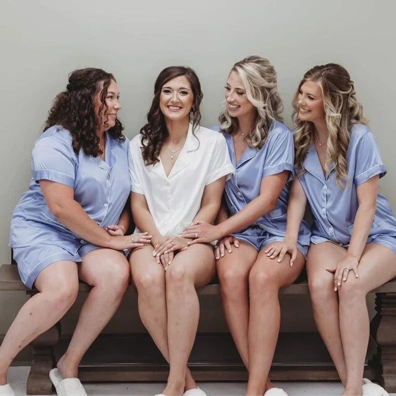 Monogram Bridesmaids Bridal Party Pyjamas Personalized Silky Satin Pajamas Bride and Bridal Squad Silk Satin Wedding Pyjama Set