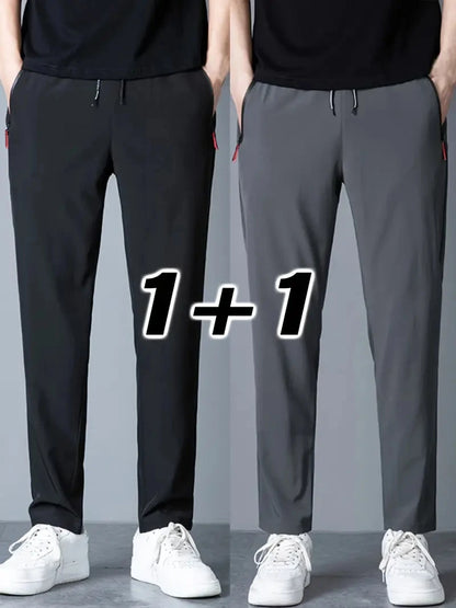 2 Pieces Men's Casual Pants Stretch Elastic Waist Jogger Korean Classic Blue Black Gray Male Brand Trousers Plus Size Badiee Stylez