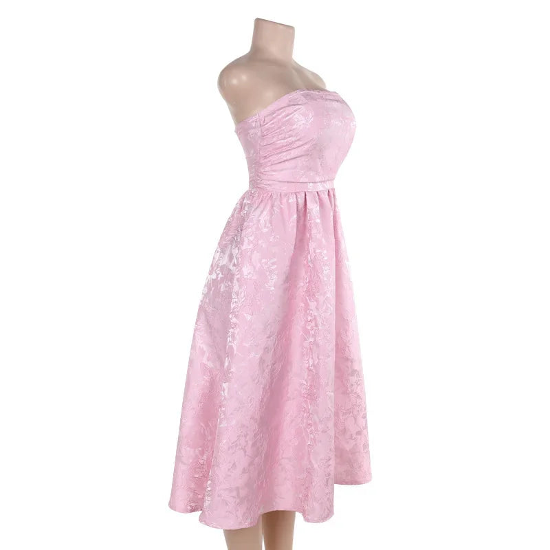 Strapless Backless Bodycon Sexy Dress Women  Elegant Evening Party Dress Jacquard Satin Long Summer Dress Vestidos Badiee Stylez