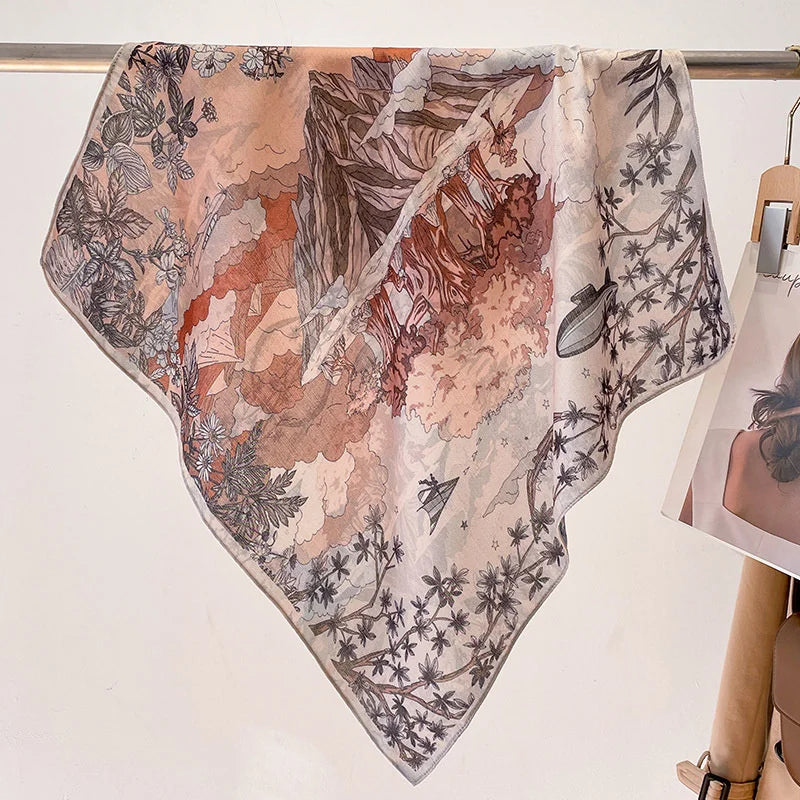 Fashion 70cm Cotton Square Scarf Women Floral Print Design Bandanas Lady Scarves Headband Accessories Handkerchief Hair QME155-01 65x65cm