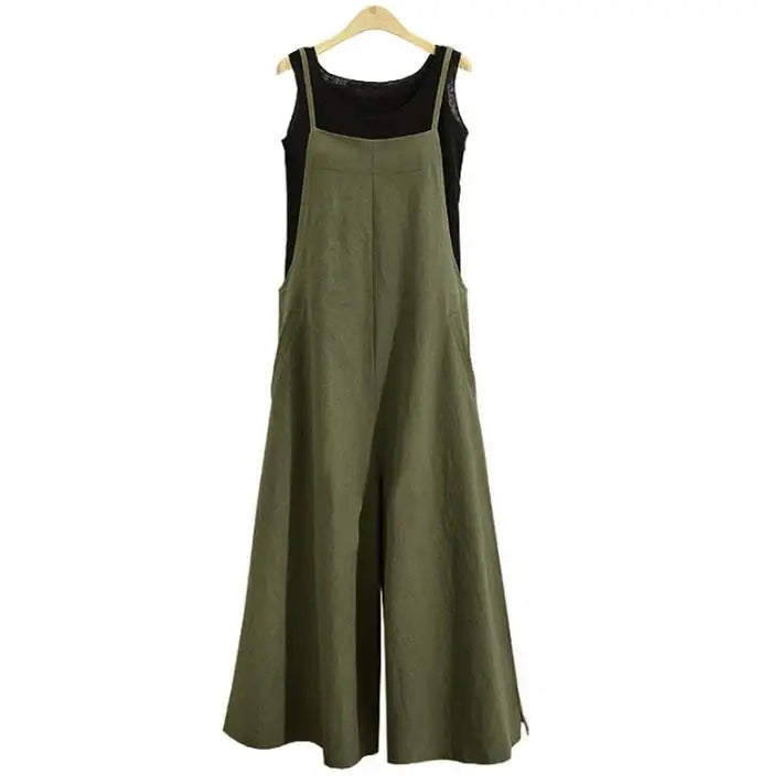 Women Straps Jumpsuit Summer Solid Color Wide Leg Pants Dungaree Bib Overalls Casual Loose Sleeveless Cotton Linen Jumpsuits 5Xl Badiee Stylez